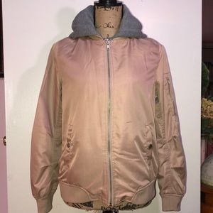 Nude Bomber Jacket with inner gray hoodie